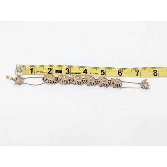 Elephant Vtg Gold Tone Rhinestone Slider Bracelet Boho Safari Moon Clasp 7.5 In. - Picture 4 of 4